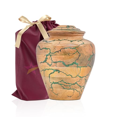 Handcrafted Wooden Cremation Urn with Epoxy Resin for Ashes | 225 Cubic Inches Decorative Memorial Urn for Adult Male & Female Funeral Urn for Men & Women_Green_Large (225 lbs)