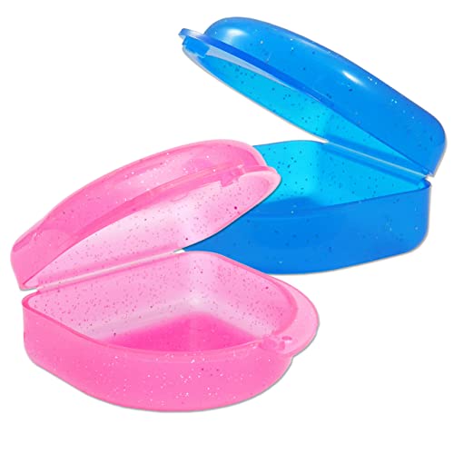 2 x Gum Shield Case – Mundschutz Box für Ortho Retainers, Sport Dental Geräte, Zahnersatz & mehr (Glitter Blue & Glitter Pink)