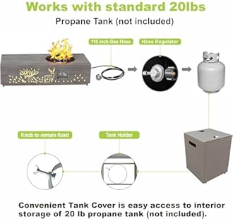 48" Round Burner Propane Fire Pit Table with LED Light – 50,000 BTU Fire Pit Table with Lid, Rocks, Cover and Tank Storage - Modern Outdoor Large Fire Table (Grey/Deer Cutout, 48" LED)