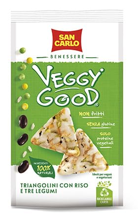 8X San Carlo Benessere Veggy Good Mini Gallette Triangolini con Riso e Tre Legumi, Snack Vegano Senza Glutine, 65g