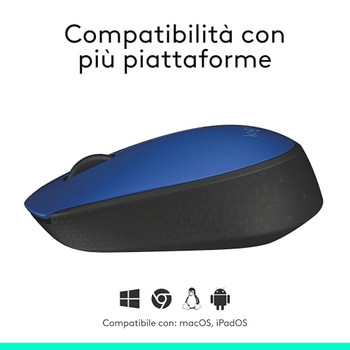 Logitech M171 Mouse Wireless per PC, Mac, Laptop, 2,4 GHz con Mini Ricevitore USB, Tracciamento Ottico, Durata della Batteria di 12 mesi, Ambidestro - Blu - Immagine 5