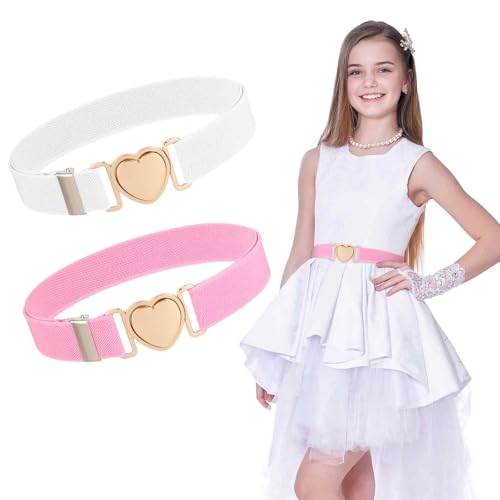 Kids Elastic Belt for Girls, 2PCS Adjustable Toddler Stretch Belts for Waist Size 15-30