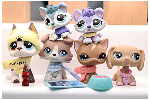 WOLFGIRL LPS Shorthair Cat 1170 LPS Great Dane 577 LPS Collie 67 LPS Husky 2036 1810 LPS Dachshund 2597 Dogs with Accessories Lot Figure Collection Kids Girls Boys Birthday Xmas Gift Set
