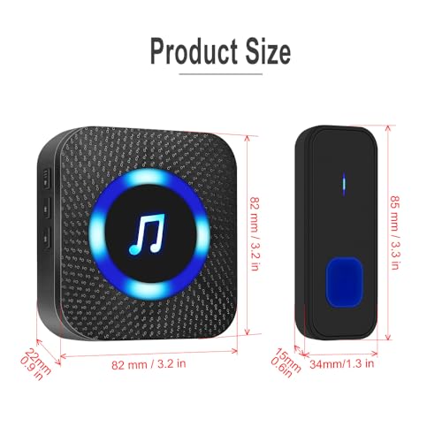 Wireless Doorbell Kit with 1 Transmitter & 1 Plug-In Receiver , 300m Long Range Door Chime, Easy Install Doorbell for Ho - Additional View