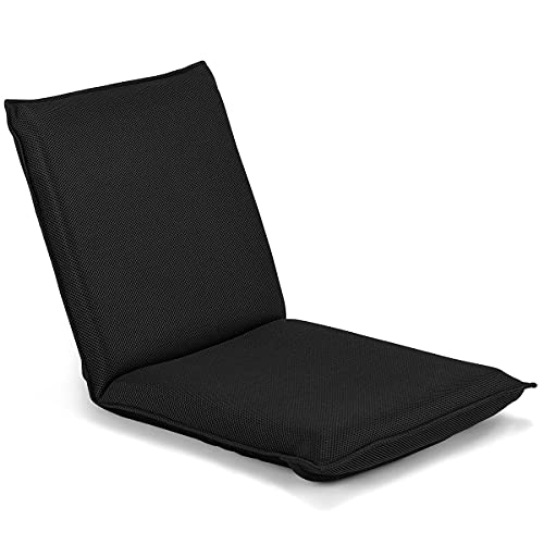 Image of BestComfort Folding Floor Chair 6-Position Adjustable Meditation Chair Video Gaming Chair with Back Support for Reading TV Watching, Portable Floor Seat Lounge Sofa Chair for Kids Teens Adult, Black