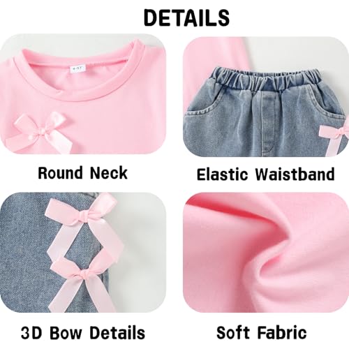 Image of Azmxynol Kid Girls Clothes Outfits Bowknot T-Shirt + 2 In 1 Denim Short Skort Summer Clothing Set, Size 4-10 Years