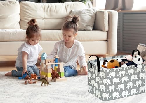 Image of Kid Storage Basket Gift Shelf Basket Toy Storage Bin, Nursery Basket Organizer Box for Children Room Deco With Handles (Elephant)