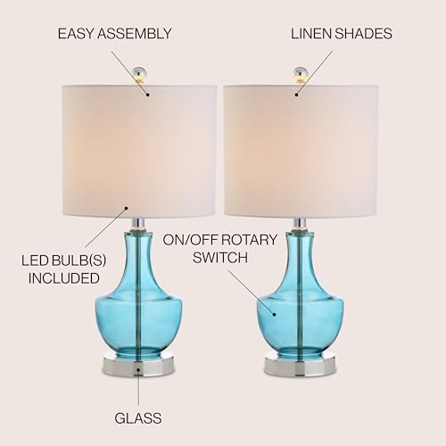 JONATHAN Y JYL1029C-SET2 Colette 20" Mini Glass Table Lamp, Transitional, Glam, Coastal, Modern, Elegant, Office, Living Room, Family Room, Dining Room, Bedroom, Hallway, Foyer, Amalfi Blue (Set of 2) - Image 2