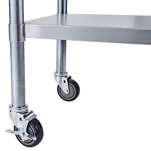 ROCKPOINT Stainless Steel Table for Prep & Work with Caster 48x24 Inches, NSF Metal Commercial Kitchen Table with Adjustable Under Shelf and Table Foot for Restaurant, Home and Hotel