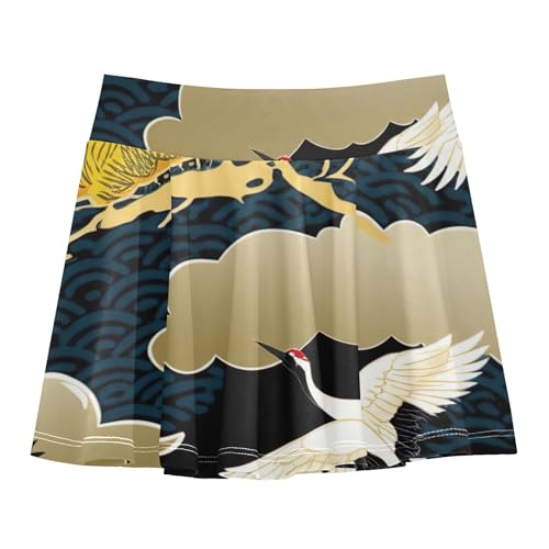 Athletic Shorts Girls Skorts Kids Tennis Skirts Outfit Teen Skirt Traditional Golden White Cranes Black 3t