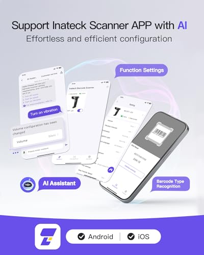 Image of Inateck 2D Barcode Scanner, Wireless Bluetooth QR Barcode Scanner, Handheld Scanner with APP and SDK, 1 Charge for 3 Months, BCST-23 Gray