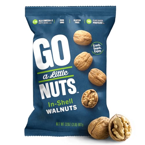 Image of Go a Little Nuts California In-Shell Walnuts, 2 lb. Bag, Farm Fresh, Non-GMO, Kosher, Heart-Healthy Omega-3, High Protein, Vegan Snack