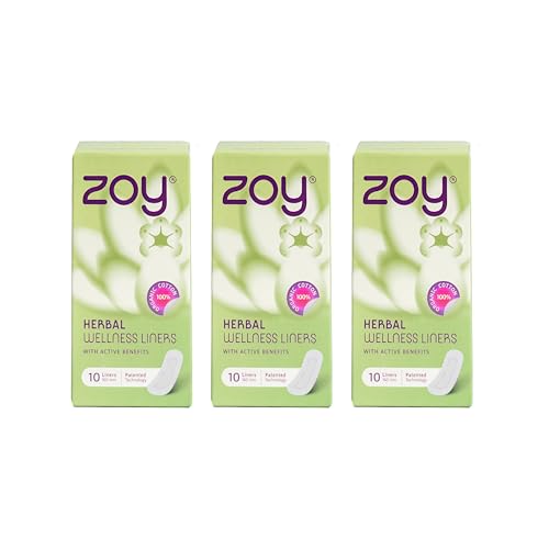Image of ZOY Herbal Wellness Panty Liners for Women | Pack of 30 | 160mm | Helps For White Discharge & Irregular Periods | Post-Partum Support | Daily Care, Ultra Thin Cotton , Breathable, Rash-Free | 100% Toxic-Free | Daily Use Panty Liner Pads Sanitary Napkins