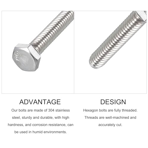 Image of METALLIXITY Hex Head Bolts (1 /4-20 x 1-1 /4 inch) 25Pcs, 304 Stainless Steel 18-8, Fully Threaded, External Hex Drive, Plain Finish, Hex Head Screw Bolt, Silver