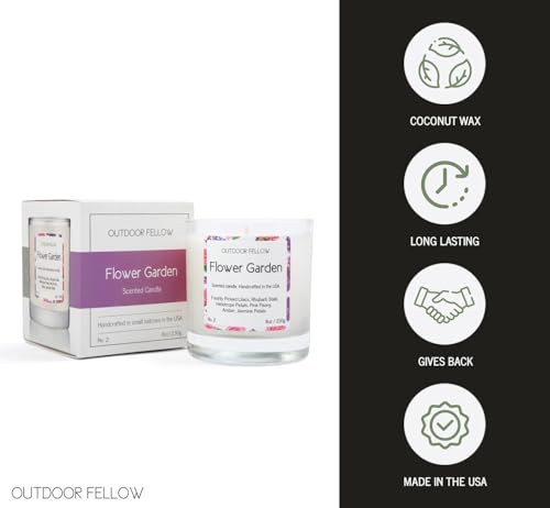 Outdoor Fellow Flower Garden Candle, 8oz, Lilac & Jasmine, 50-Hour Burn Time, Spring Scented Candle, Relaxing Fragrance, Elegant Gift for Any Occasion