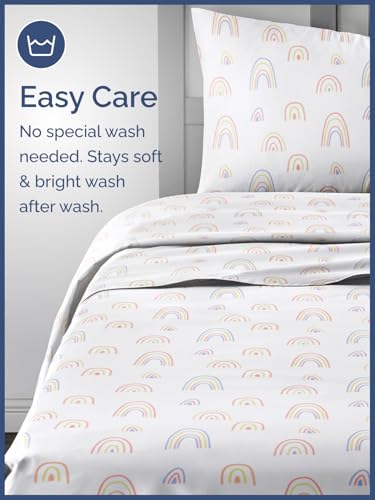 Image of Kids King Size Rainbows Bed Sheets - 4 Piece Kids Rainbows Sheet Set | Rainbows Themed Bedding, Ultra-Soft, Cute & Cozy, Breathable & Machine Washable, Bed Set for Boys, Girls & Teens, Breathable