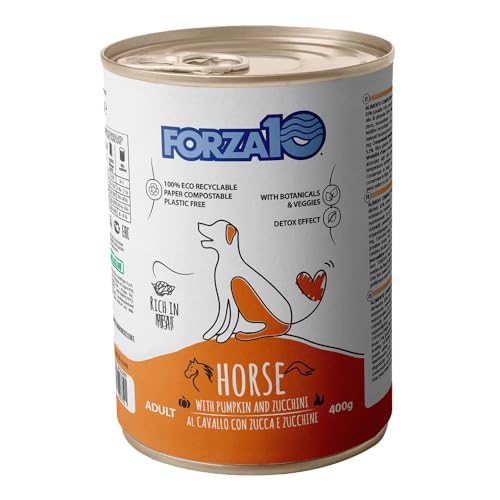 Forza 10 Umido Cane gusto CAVALLO, alimento completo di mantenimento per cani adulti di tutte le taglie e razze, for dogs | 6 scatolette da 400 grammi l'una.