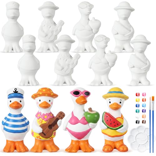 Soulchen 17 Pcs Paint Your Own Summer Beach Goose Ceramic Paint Craft Set