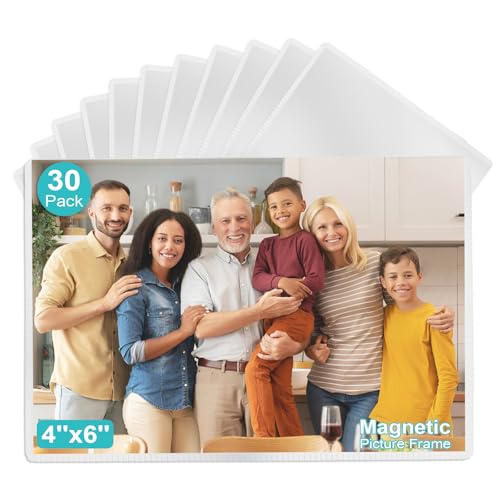 Magnetic Picture Frame, 30 Pack Magnetic Photo Frames for Refrigerator 4"x6" Magnetic Frame Reusable, Refrigerator Magnets Picture Frames for Locker/ Whiteboard/ Office Cabinet/ Fridge (White 30 Pack)