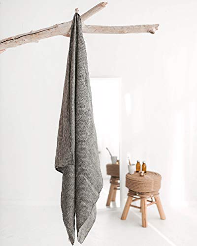 100% Linen Bath Sheet Towel - 36X72-Inches - Waffle Weave Black-Natural Oversized Bath Towels - Lightweight Absorbent Thin Waffle Bath Sheet - Quick-Drying Xl Travel Towel Extra Large #TOP7