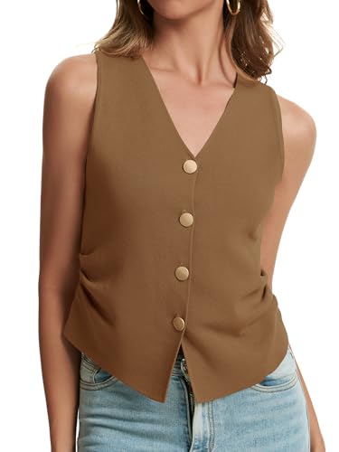 Image of Sweater Vest Women Dressy Button Up Knit Sleeveless Tank Tops Work Business Casual Outfits Summer