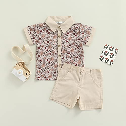 Image of CIYCUIT Toddler Baby Boys Shorts Set Short Sleeve Button Down Shirt + Shorts Pants 2 Pieces Summer Print Clothes Outfits