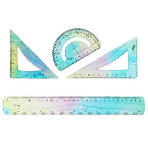 SacJkt Set de Reglas Flexibles, Juego Geométrico, 4 Piezas Reglas Multifuncionales con Escuadra - Herramienta Ideal para Estudiantes, Profesores y Diseñadores (30 cm)