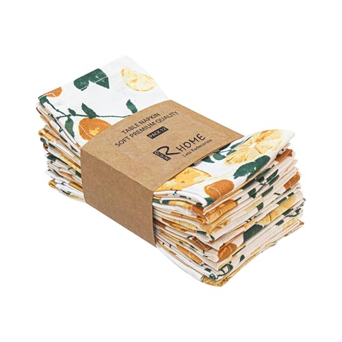 Image of R home Orange Printed Cotton Table Napkins Set of 12 (40x40 cm / 16x16 Inches) Reusable & Machine Washable Cloth Napkins for Dining Table, Dinner, Parties & Kitchen Use with Hemmed Edges