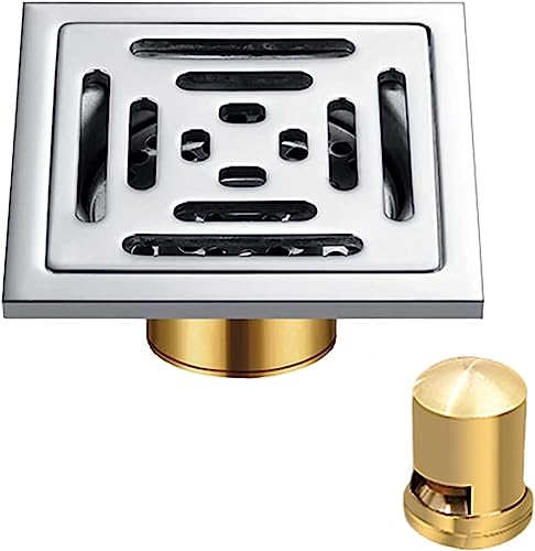 SKDFHOD Abflusssieb Edelstahl, Messing Sieb, Bodenablauf Geruchsverschluss bodenablauf Abnehmbarer Bodenablauf, Löcher Waschbecken Sieb, 100x100MM Abfluss Sieb, für Dusche Badewanne Küche