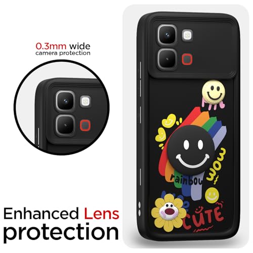 Image of Pikkme Back Cover for Infinix Note Edge 5G | Soft Silicone| Cute Rainbow Smile & 3D Cartoon Flower Design | Shockproof Raised Camera Protection Bumper Case (Black)