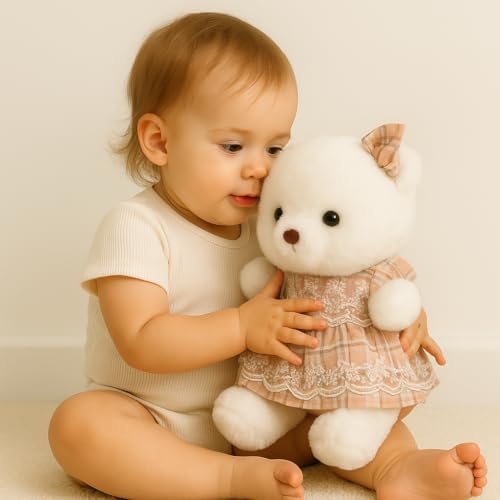 Image of Strawberry Hooded Bunny Plush Toy for Kids | Cute Soft Rabbit Stuffed Animal Doll | Ideal Gift for Girls & Boys (20 cm, White & Pink)