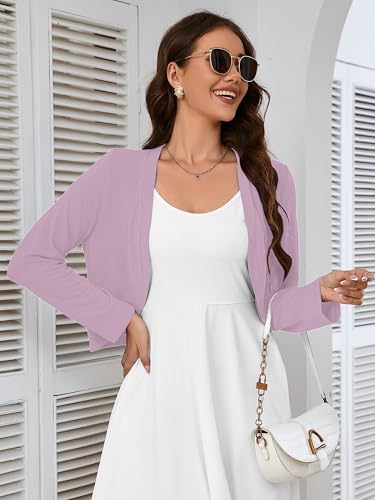 Image of Heymoments Women's Long Sleeve Thin Kintted Shrugs Sweaters Lightweight Cropped Tops Open Front Cardigan for Dress