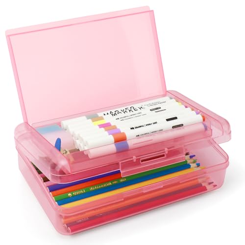 Nuozme Double Layer Large Capacity Pencil Box,Plastic Translucent Pencil Box, Hard Pencil Cases with...