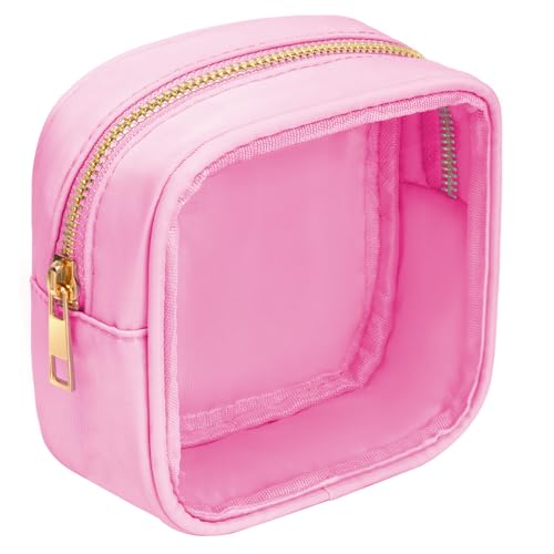 小さなクリアメイクアップバッグ、ハンドバッグ用、小さなコスメバッグ、旅行用トイレタリーバッグ、かわいい旅行用メイクアップバッグ、小銭入れ、車用アクセサリーオーガナイザー、収納、旅行の必需品、女性と女の子用(クリアベージュ)