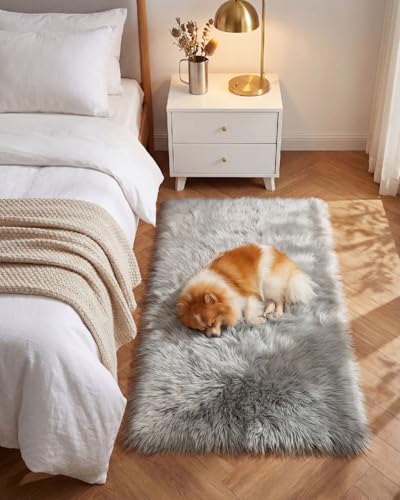 Gofodsil Alfombras para dormitorio, 60 x 110 cm, color gris claro, antideslizantes, modernas, supersuaves, gruesas, pequeñas, peludas, no se desprenden