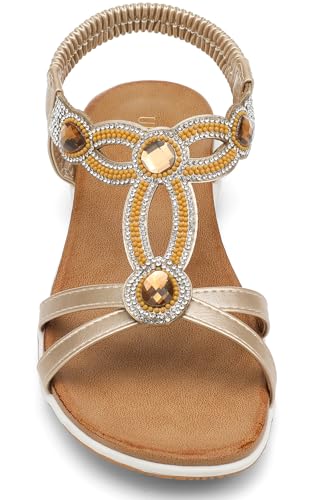 Image of UBFEN Flat Sandals For Women Dressy Arch Support Comfortable Casual Sandal With 2026 Rhinestone Braid Elastic Strap Summer Vacation