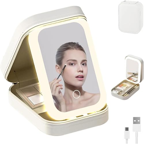 Image of SIGNAMIO Compact Makeup Vanity with LED Mirror, Elegant Makeup Mirror with Light, Portable LED Mirror for Makeup, Stylish Vanity Table with Adjustable Lighting for Professional Results