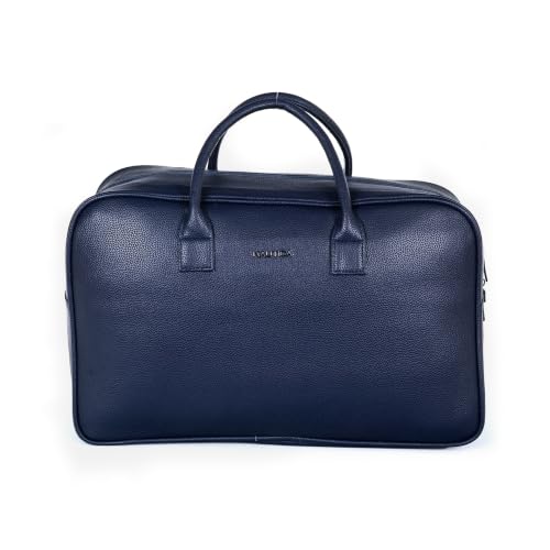 Image of Nautica Unisex 30L Travel Duffle Bag | Premium PU Vegan Leather with Twin Grab Handles for Men & Women | Spacious Main Compartment with Organised Pockets for Weekend Travel Trips | Navy Blue