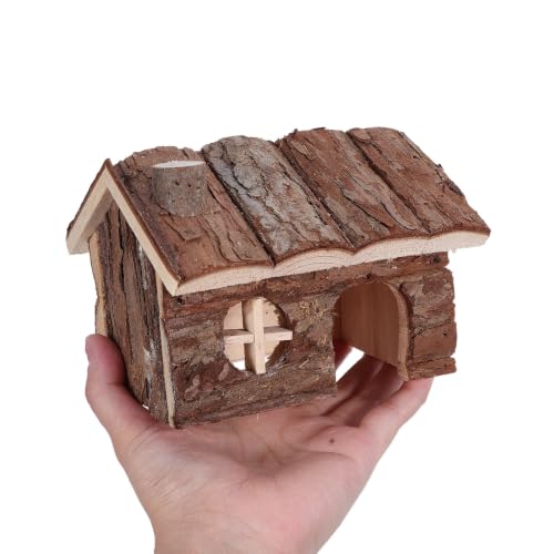 Casa de madera para hámsters transpirable con chimenea 14x12cm 4