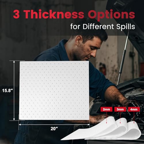 Image of Oil Absorbent Pads 100-Pack | 16 inchx20 inch Oil-Only Spill Mat | Industrial Spill Control for Oil & Fuel(32 Gal /Box) | Repels Water Absorbing Sheets