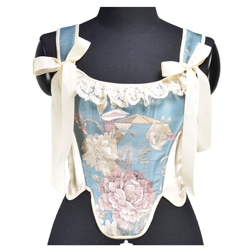 Women Vintage Floral Print Vest Flower Embroidery Pattern Tight Drawstring Tie-up Tank Bustier Corset3