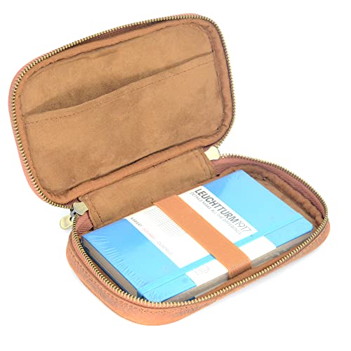 JJNUSA Leather Notebook for Writing Vintage Rocketbook Mini Leather Travel Journal Cover for Leuchtturm 1917 A6 Hard cover Field Notes 3.5" X 5.5" Moleskine Cahier for Jottbook Pouch Zipper Wallet Bag4