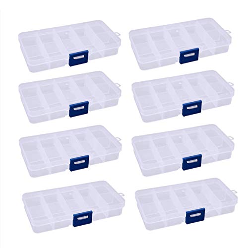 ReachTop Jewelry Box Organizer Storage Container with Adjustable Dividers 8 Pack 10 Grids Clear Bead Organizer Plastic Jewelry Storage Containers for Women