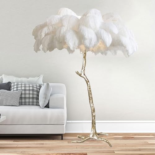 Lámpara de pie de plumas de avestruz con 3 opciones de color y luz regulable