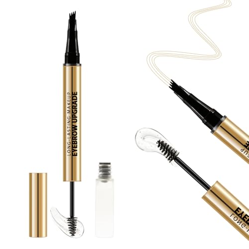 Boobeen 2 en 1 Lápiz y Gel de Cejas con Punta 4 Bifurcaciones para Microblading - Incluye Cera Transparente - Crea Efecto Pelo Natural - Mujer