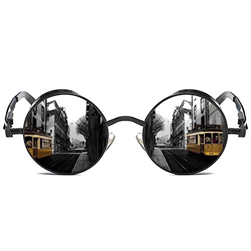 ROCKNIGHT Gothic Steampunk Runde Sonnenbrille für Herren Damen Polarisierter UV-Schutz Metallrahmen