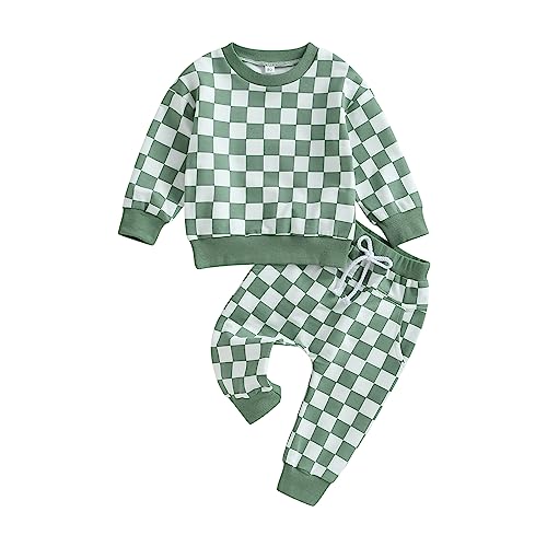 Ledy Champswiin Toddler Boy Clothes Sweatsuits Checkered Outfits Long Sleeve Crewneck Sweatshirts Fall Winter Pants Set