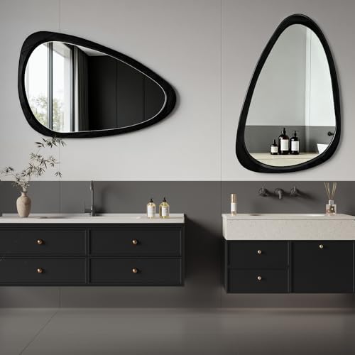 Asymmetrical Mirror, Irregular Wall Mirror, Wood Frame Decorative Mirror for Bedroom, Living Room, Entryway, Hallway, Mid Century Modern and Boho Home Decor, Abstract Wall Mirror 30" H x 20" W - Image 3