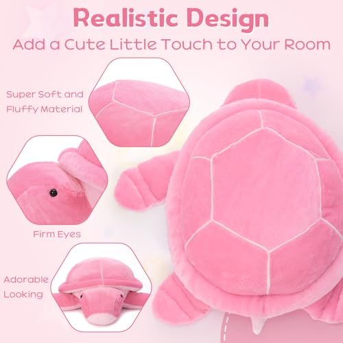 Image of MorisMos Pink Giant Turtle Stuffed Animal 33 inch, Large Stuffed Sea Turtle Plush Toy, Big Soft Turtle Pillow for Girls Women Kids Children Birthday Chrismas