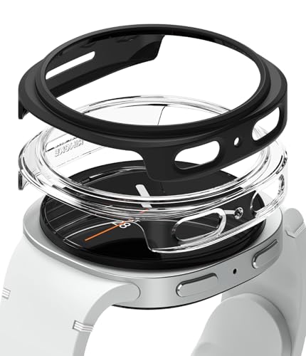 Image of Ringke Slim Compatible with Samsung Galaxy Watch 8 44mm Case [2 Pack] Ultra Thin Lightweight Hard PC Cover - Clear & Matte Black